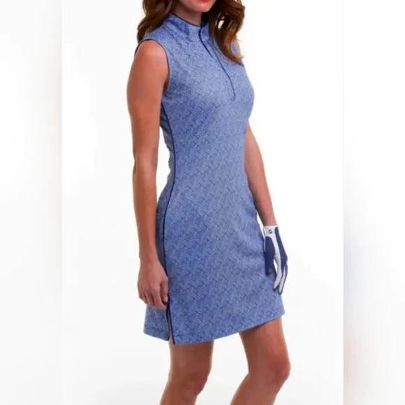 EP New York Dresses & Skirts - EP New York UPF+50 Sleeveless Blue Geometric 1/4 Zip Golf Dress Sz L EUC
